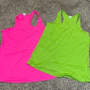 Bright Pink & Green racer back tanks